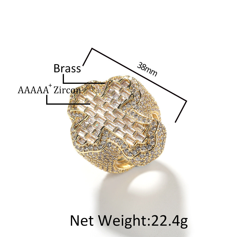 18k Gold Plated Iced Out Ring Boys Girls Zircon Fashion Christian Rings