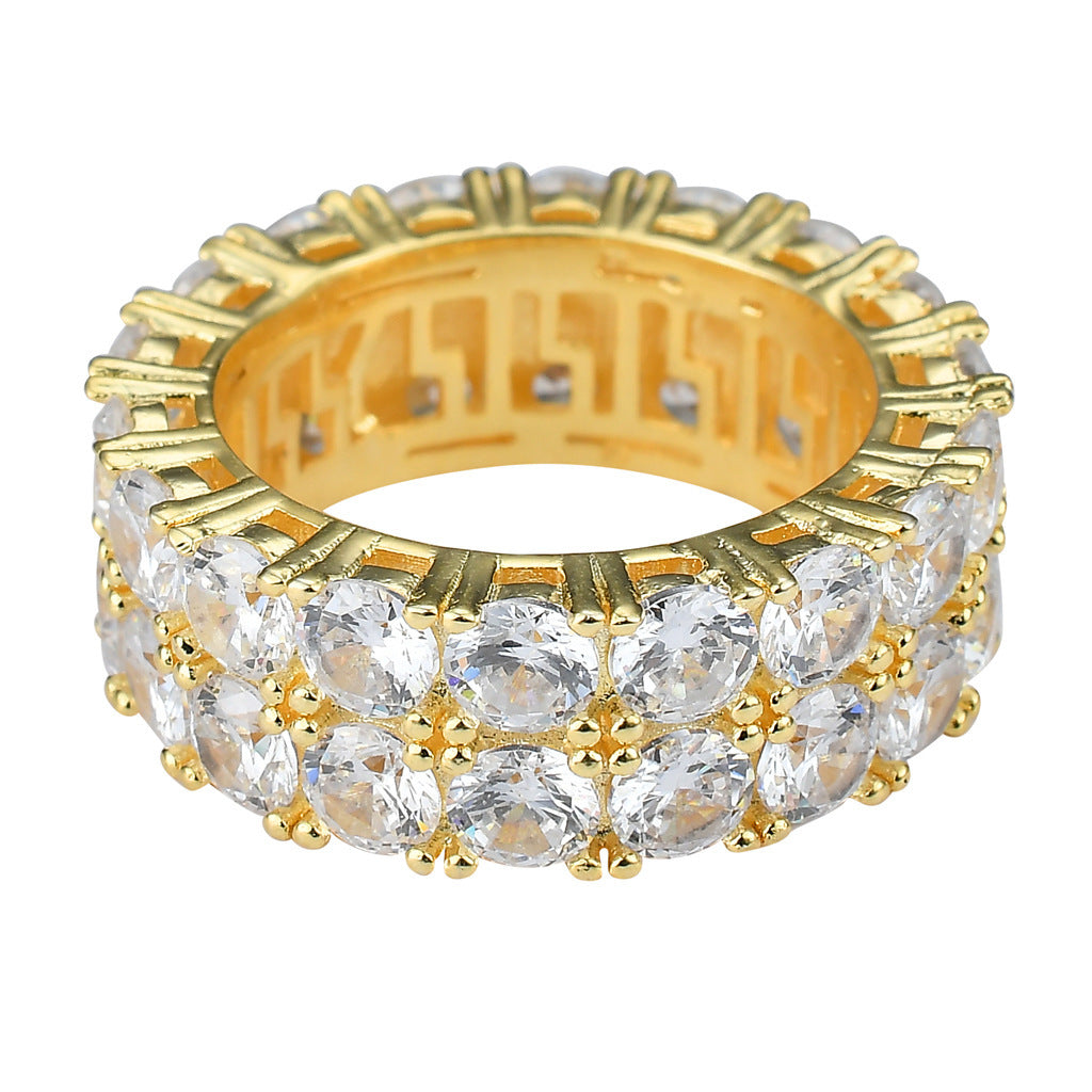 8mm 2Rows Round Cut gold Plated Lab Diamond Wedding Eternity Ring