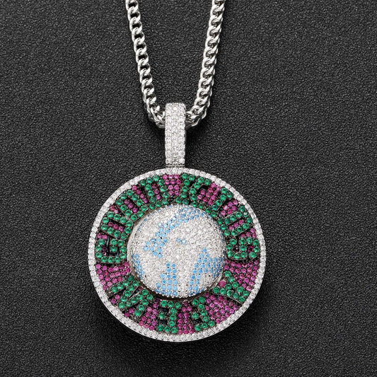 Hiphop Necklace Male AFGK Rotatable Earth Pendant Men Hip-hop Trendy Brand Hanging Jewelry