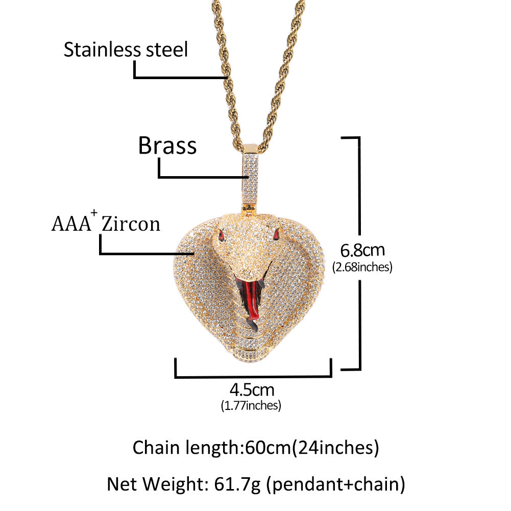 Hiphop Cobra Copper Inlaid Zircon Pendant Cartoon Ins Personality Fashion Jewelry