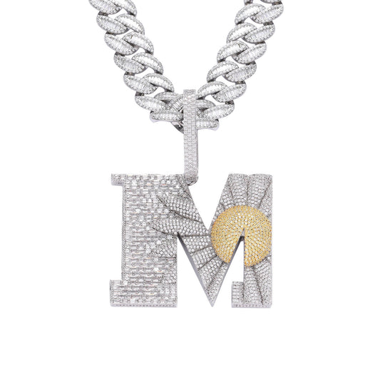 M Little Daisy Hip Hop Necklace Men Pendant T Cubic Zirconia Inlaid Personality Fashion Necklace Jewelry