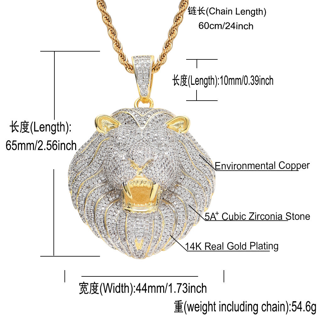 European And American Hip-hop Pendant Lion Head Pendant micro-inlaid Zircon Tide Brand Exaggerated Hiphop Necklace