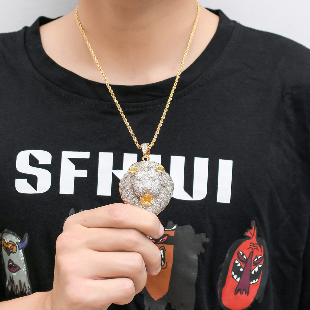 European And American Hip-hop Pendant Lion Head Pendant micro-inlaid Zircon Tide Brand Exaggerated Hiphop Necklace