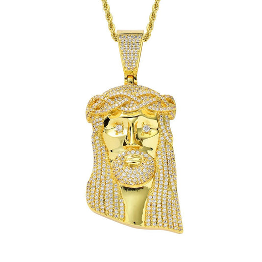 Fashionable Jesus Head Charm Pendant Micro-inlaid Zircon Personality Pendant Exaggerated Hiphop Jewelry