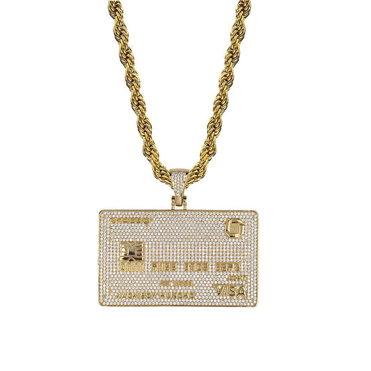 VISA Card Gold Card Black Card Jewelry Full Micro Pave Zircon Trendy Men Charm Pendant Necklace Jewelry