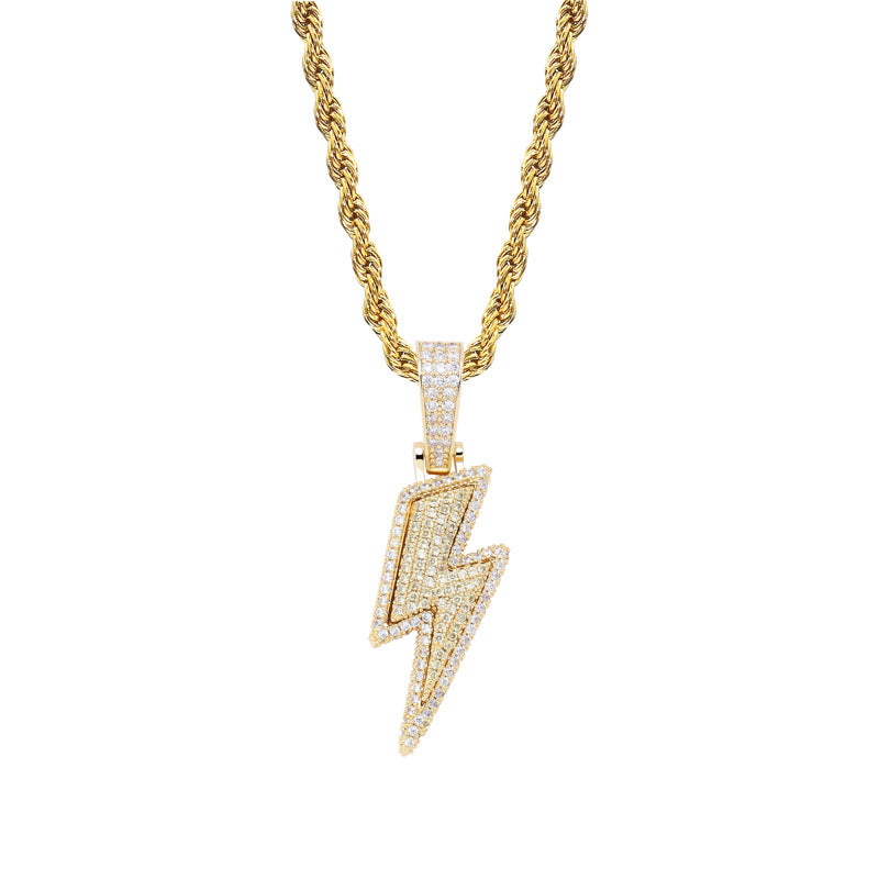 Popular Lightning Pendant Full Zircon Personalized Hip Hop Trendy Pendant Necklace Jewelry