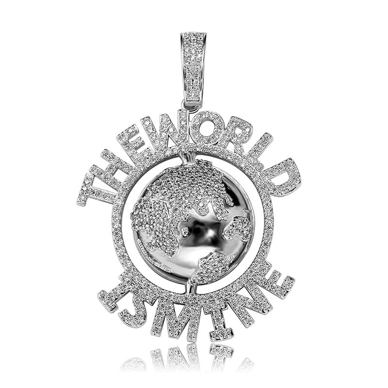 Minecraft Earth Hip-Hop Pendant Necklace Glossy Zircon Trend Accessories for Men and Women