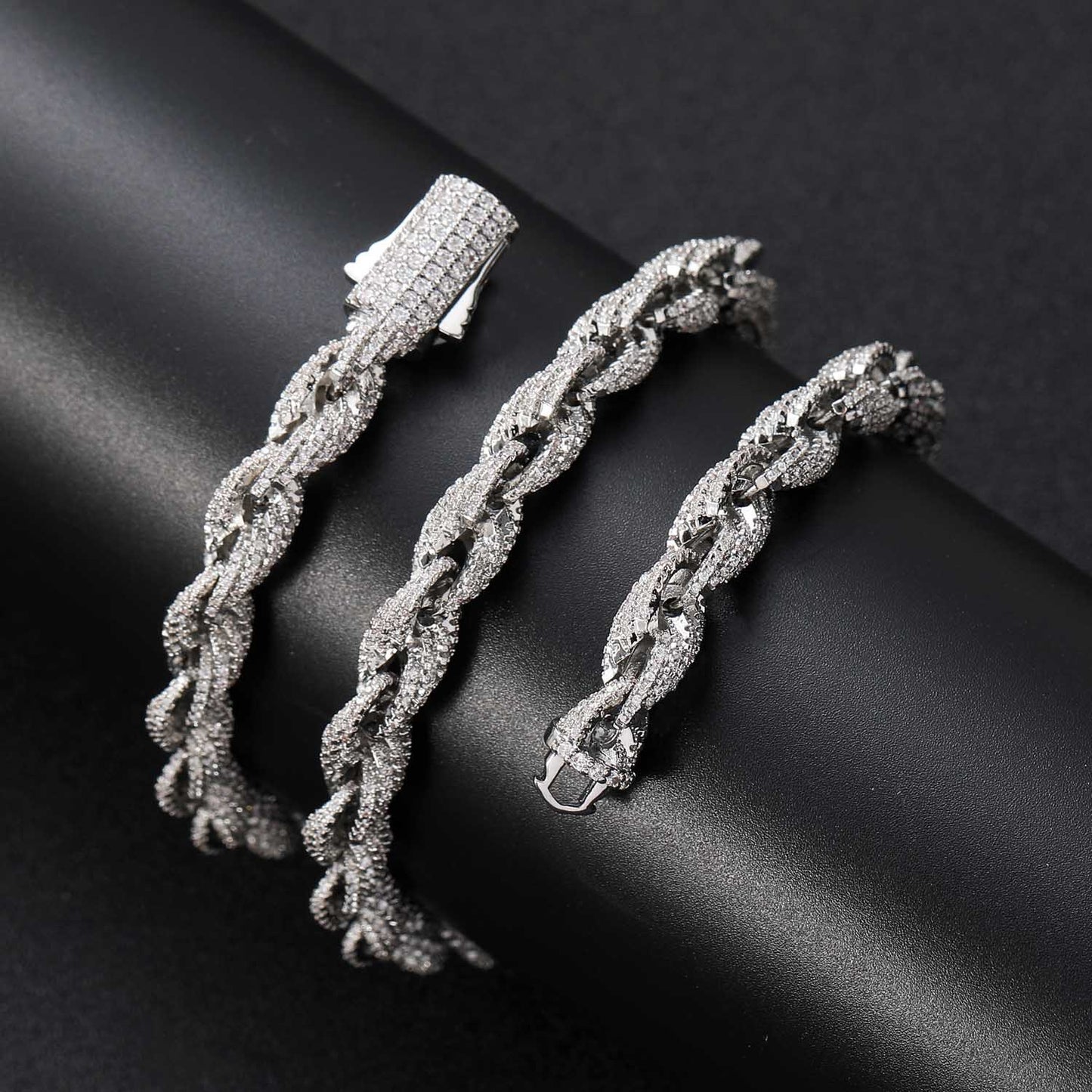 European American Hip Hop Necklace Men Full Zircon 8mm Twist Chain Rope Chain Hiphop Men Necklace Jewelry