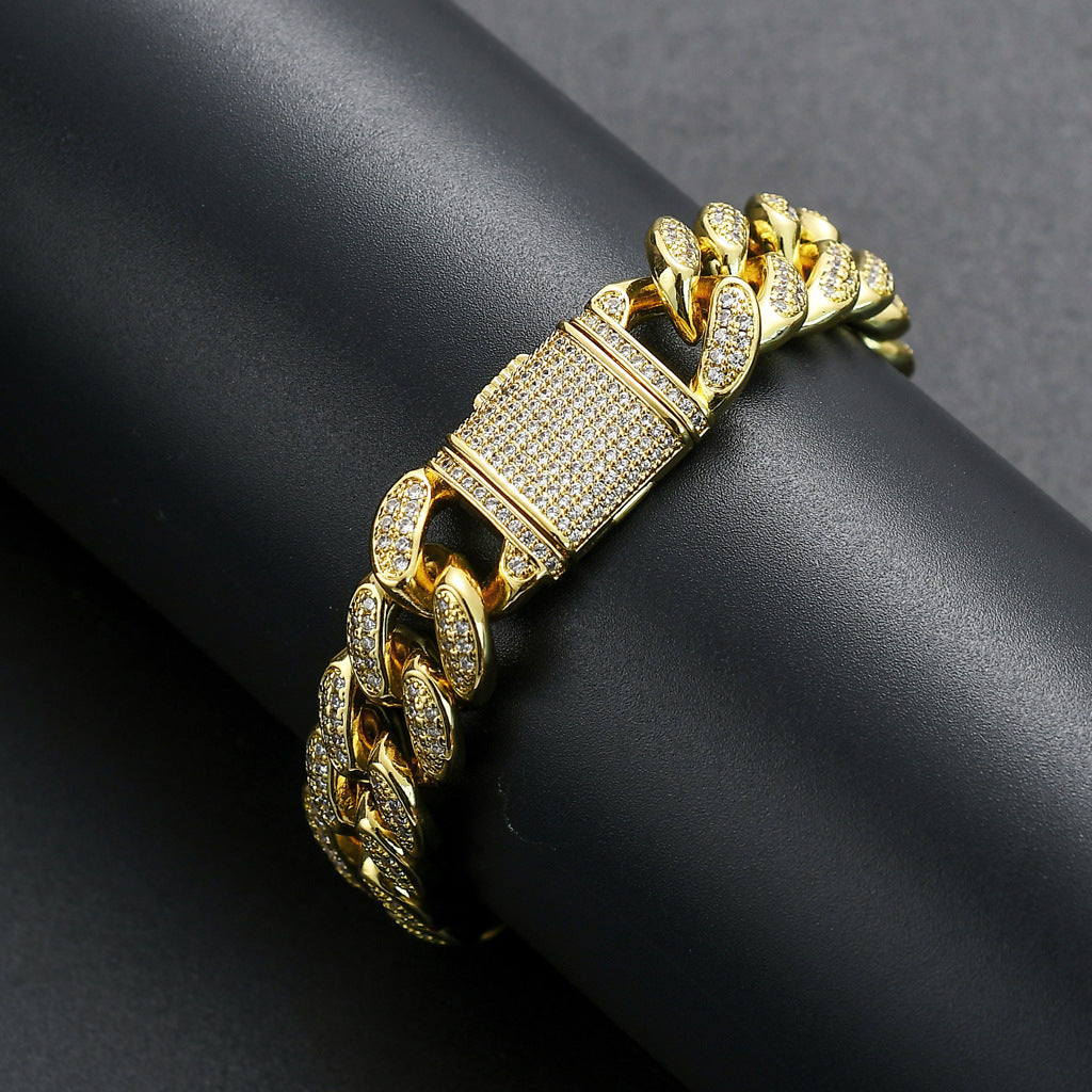 15MM Gold Filled Cuban Link Bracelet Hip Hop Jewelry CZ Fully Iced Out Miami 14K Solid Diamond Cuban Link Fshion Bracelet Jewelry
