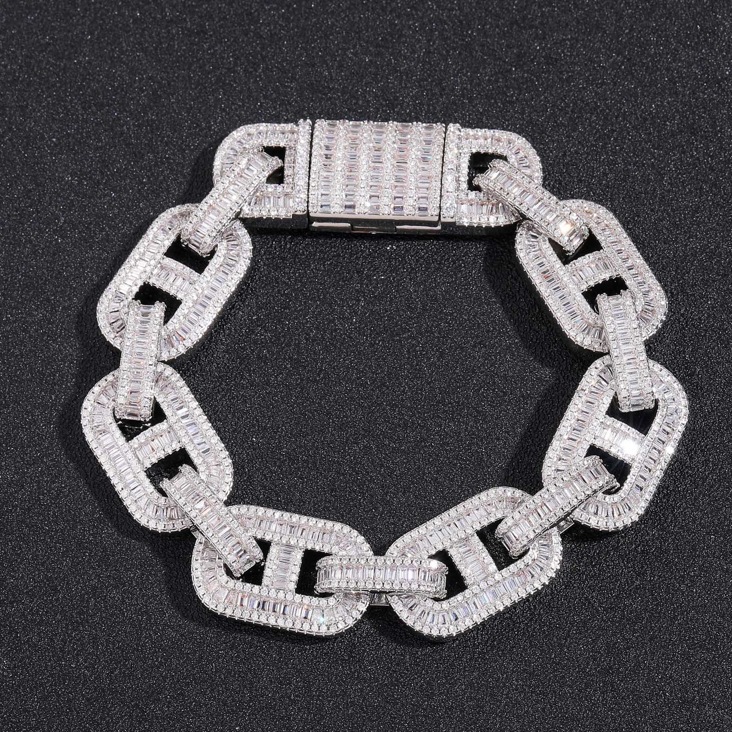 Products Hip Hop Coffee Bean Pig Nose Bracelet 15mmT Cubic Zirconia Clavicle Chain Rap Rapper Men Bracelet Jewelry