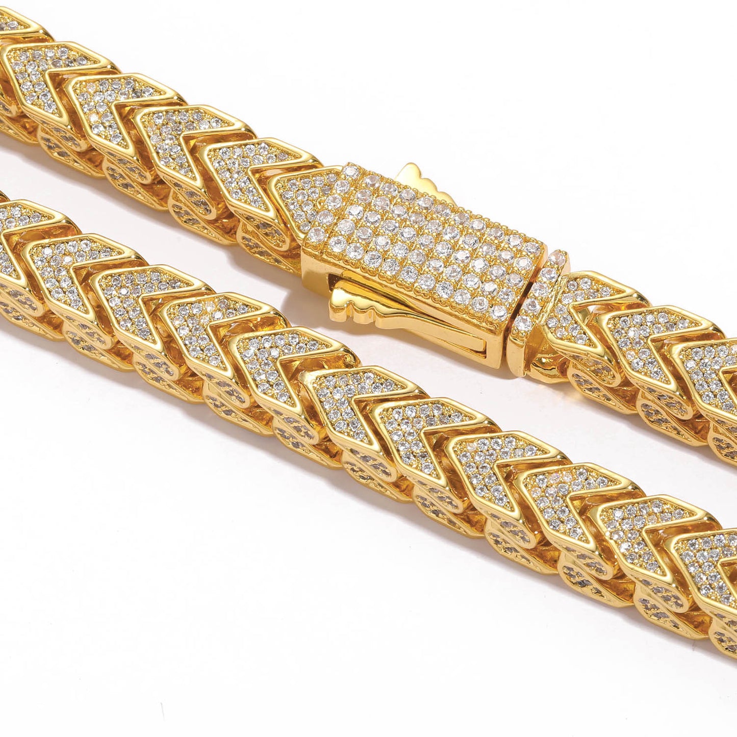 Hip Hop 8mm V shaped Cuban Chain Full of CZ Iced Out Diamond Bracelet Jewelry