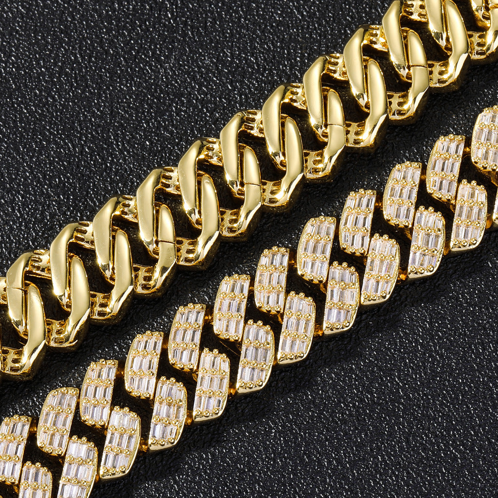 Hiphop Square Round Zircon Chain Mixed Diamond Cuban Link Chain Necklace Fashion Style Jewelry