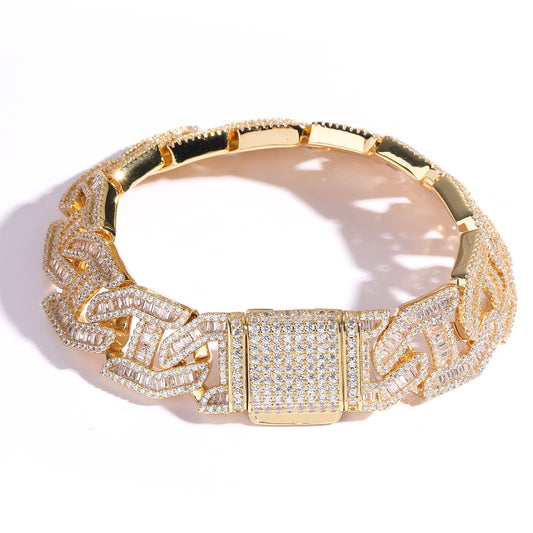 17MM Copper Zircon Wholesale Hip Hop Zircon Cuban Link Chain Gold Men Braceelet 14K Diamond Jewelry Cuban Chain Braceelet
