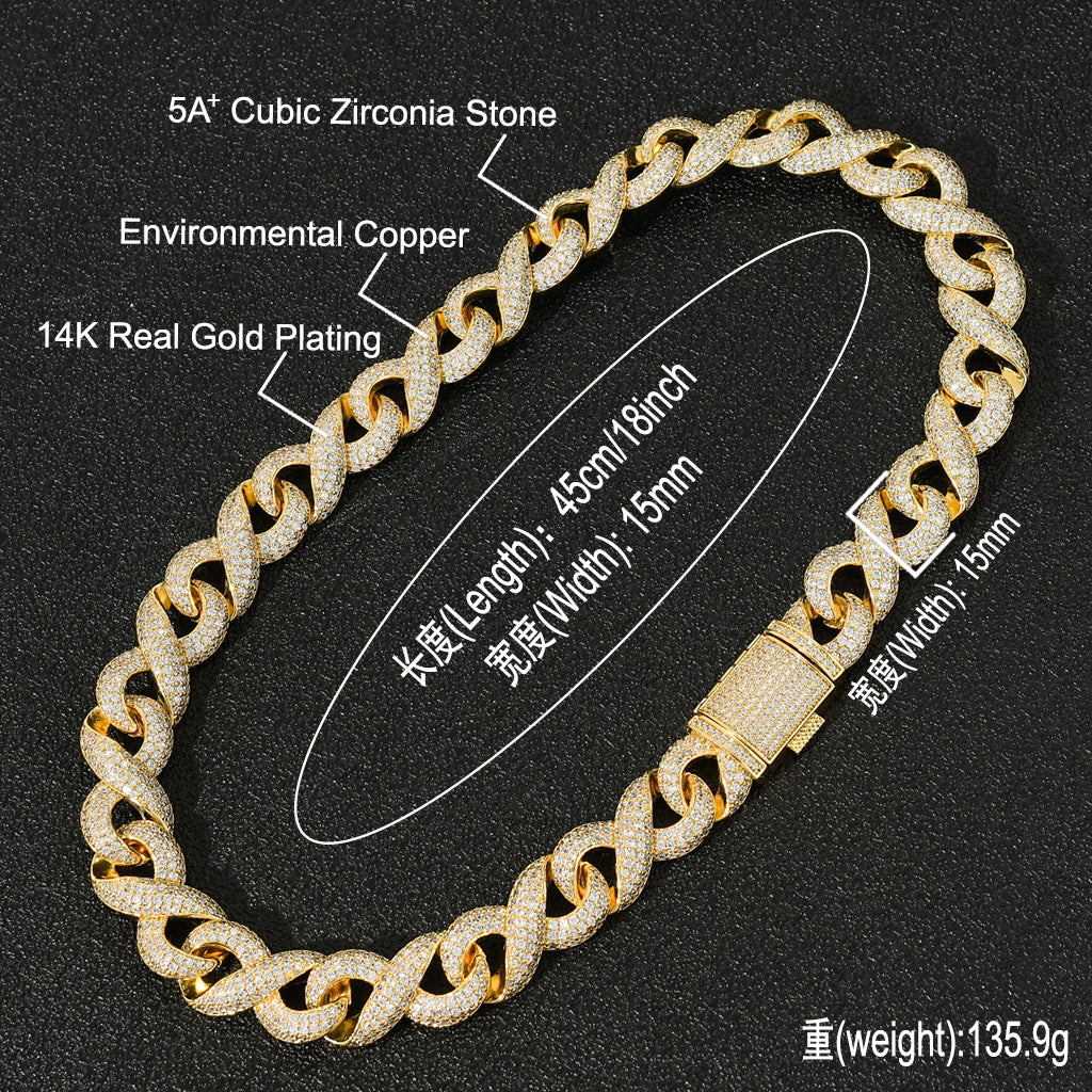 New Arrival 8 Character Infinite Chain Cuban Link Chain Micro Pave Zircon Trendy Hip Hop Necklace Jewelry