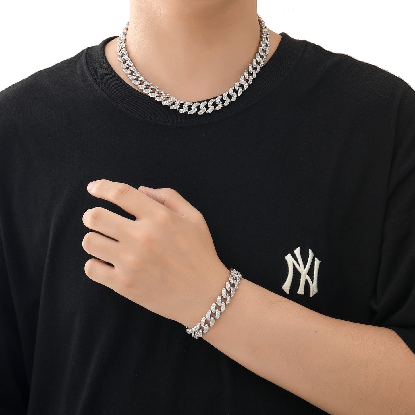 Hiphop 12mm Cuban Link Chain Micro Pave Zircon Bracelet Personalized Trend Men Bracelet Jewelry