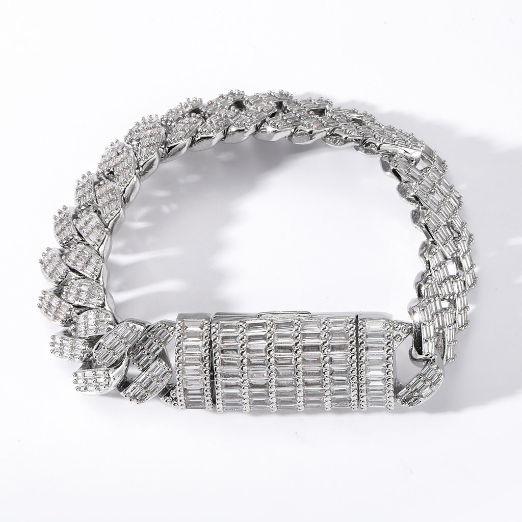 Hip Hop Jewelry Cheap Square Round Zircon Chain Mixed Diamond Cuban Link Chain Bracelet Fashion Style Jewelry