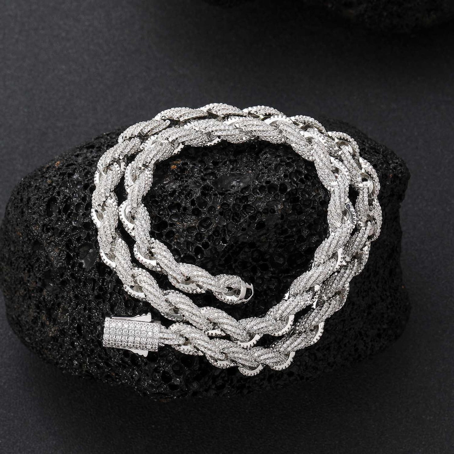 European American Hip Hop Necklace Men Full Zircon 8mm Twist Chain Rope Chain Hiphop Men Necklace Jewelry