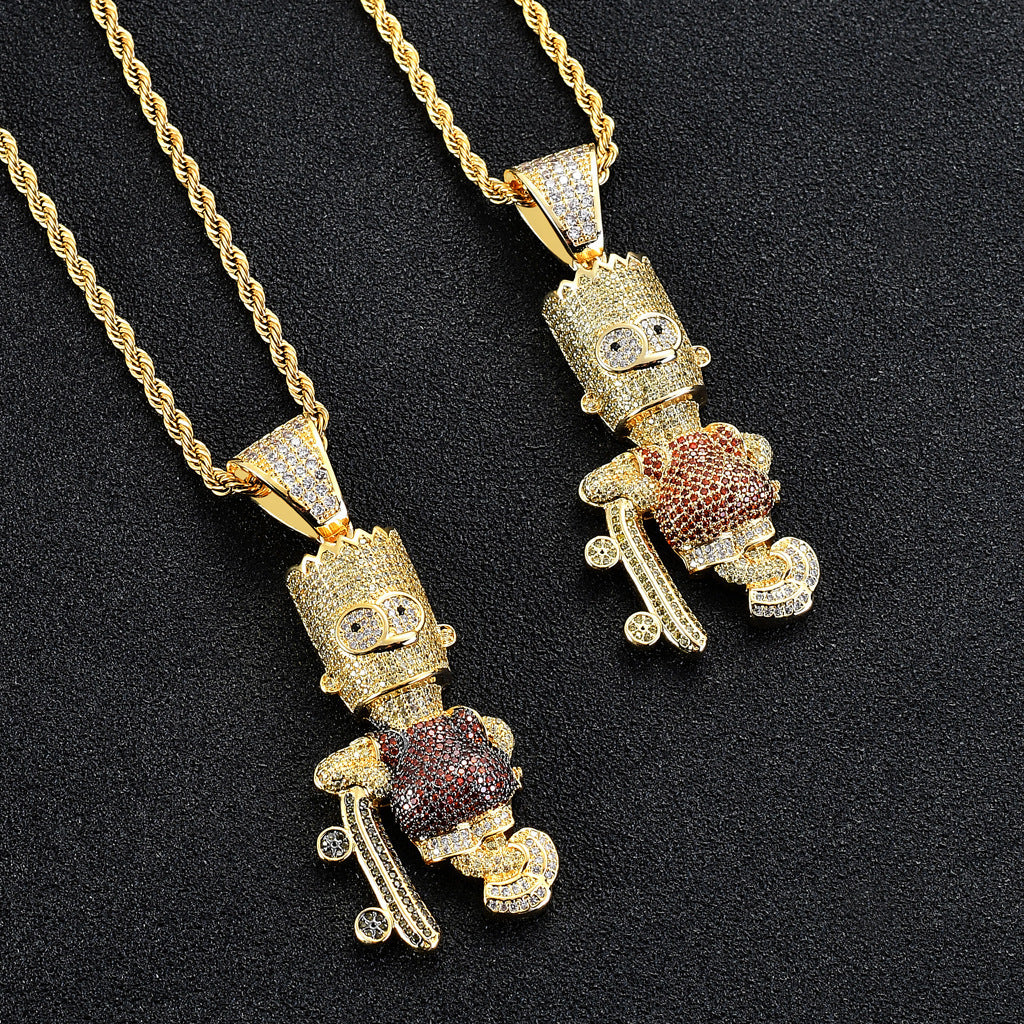 Iced Out 3A Cubic Colorfu Zircon Cartoon Character Simpson Charm Pendant Necklace