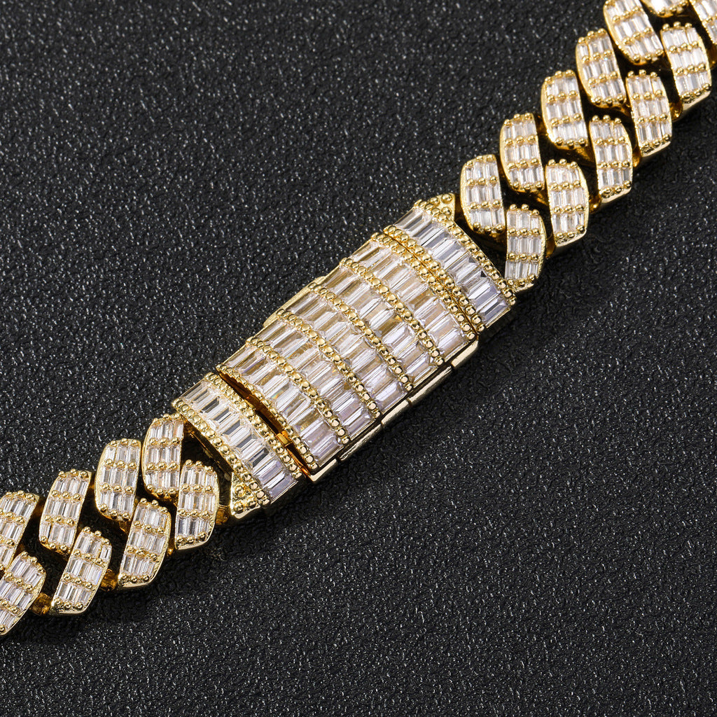 Hip Hop Jewelry Cheap Square Round Zircon Chain Mixed Diamond Cuban Link Chain Bracelet Fashion Style Jewelry