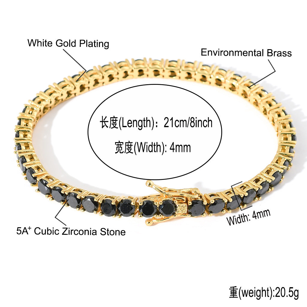 Hip Hop Tennis Chain 4mm Wide Black Zircon Single Row Zircon Fashion Brand Men Hip Hop Bracelet Jewelry