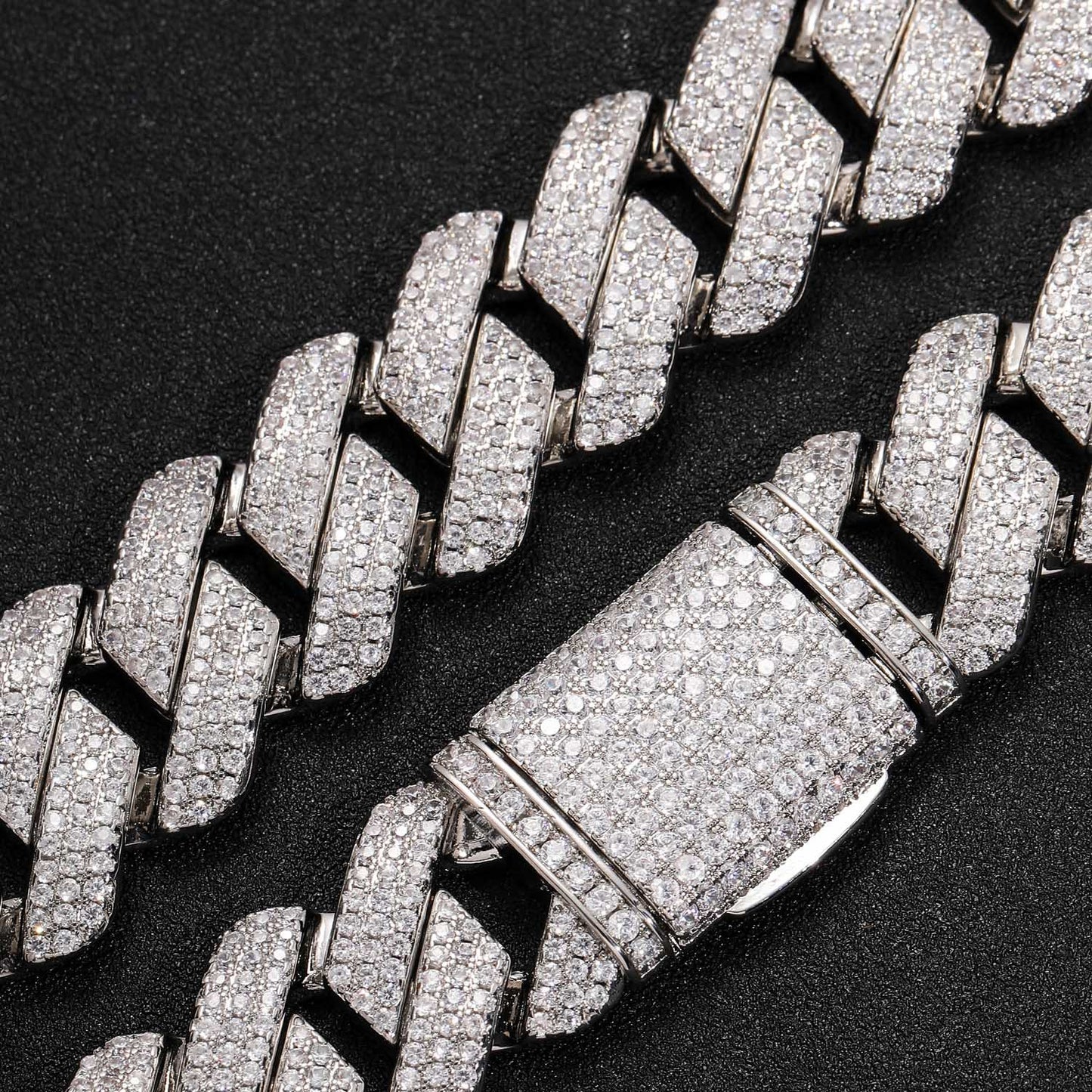 Hip Hop 20mm Three Row Brass Micro Pave ZIrcon Cuban Link Chain Thick Rhombus Full Diamond Men Bracelet Jewelry
