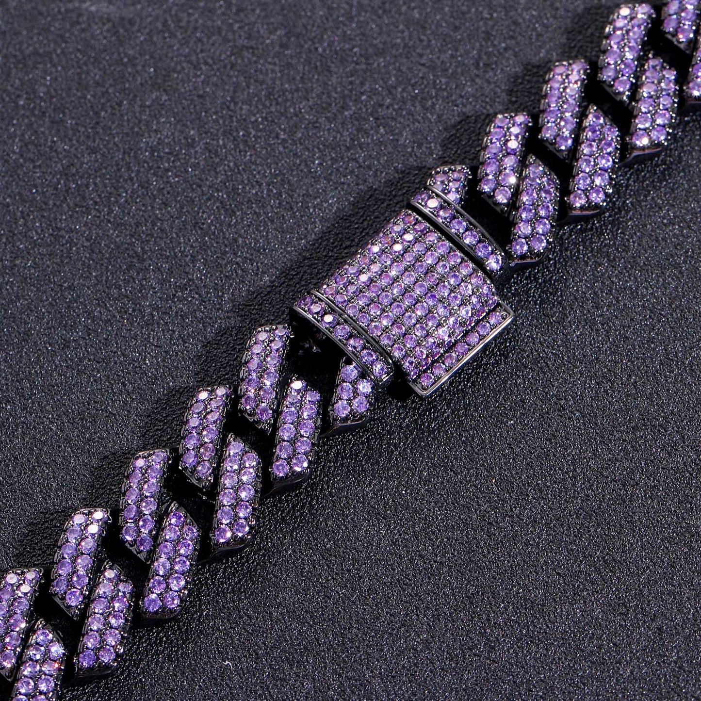 Products Hiphop Bracelet Men Purple Zircon 15mm Rhombus Cuban Chain Copper Inlaid Zircon Hip Hop Cuban Link Chain Bracelet