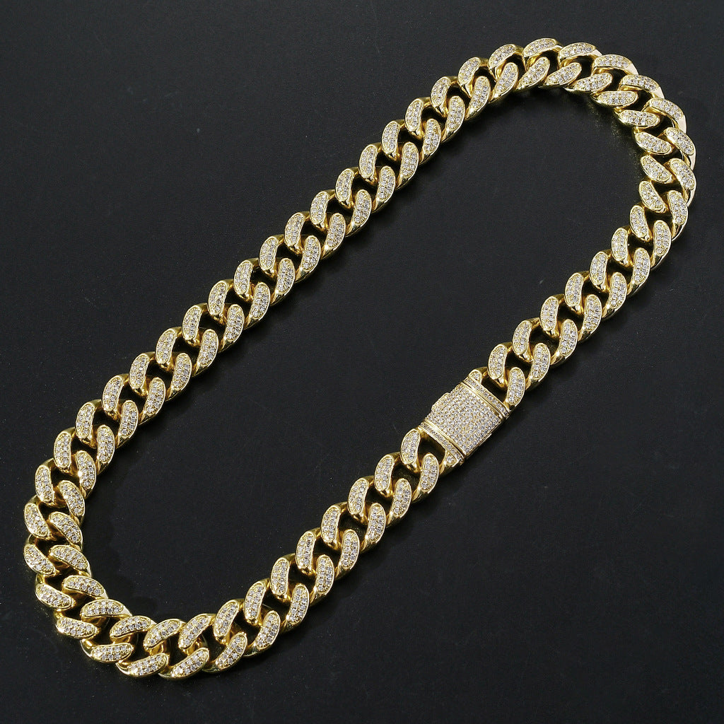 New Mens Rap Gold Hiphop Hip Hop Jewelry Chunky 15mm Iced Out AAA Cubic Zircon Miami Cuban Chain Necklace