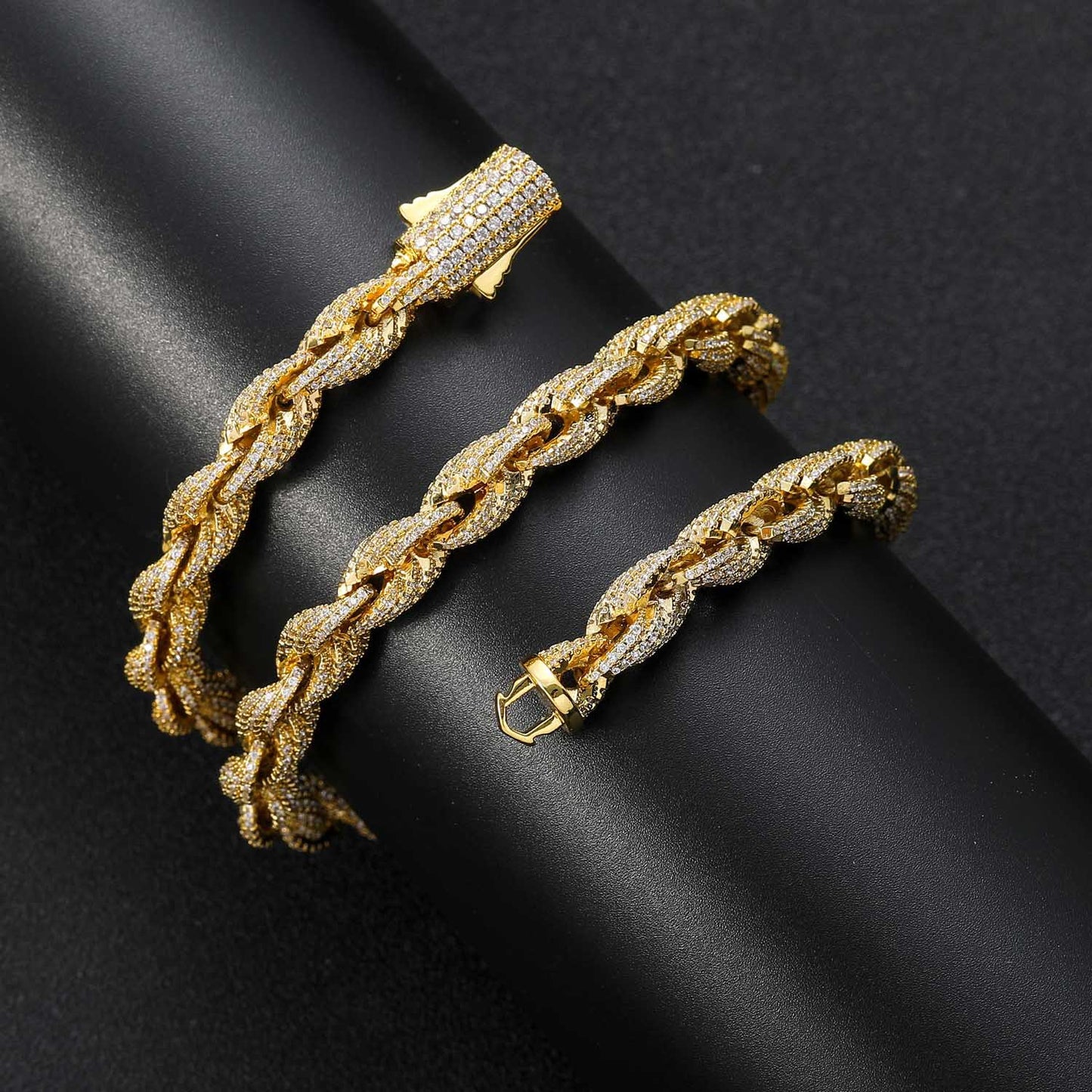 European American Hip Hop Bracelet Men Full Zircon 8mm Twist Chain Rope Chain Hiphop Men Bracelet ewelry