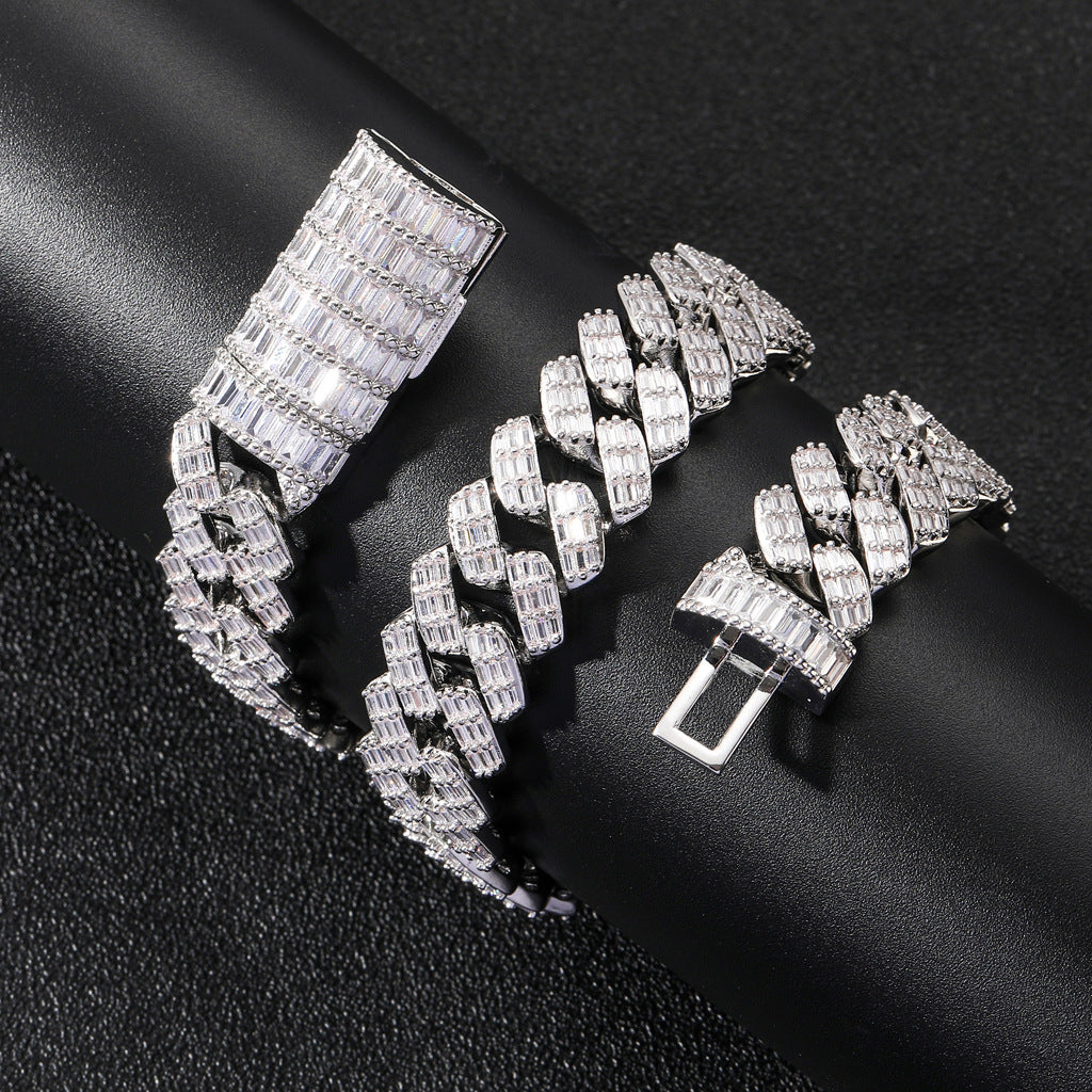 Hiphop Square Round Zircon Chain Mixed Diamond Cuban Link Chain Necklace Fashion Style Jewelry