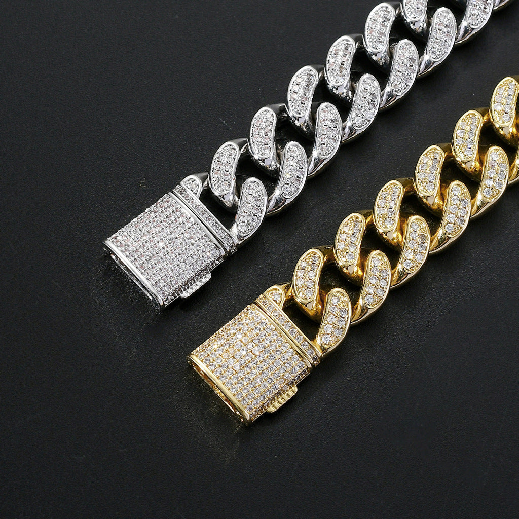 New Mens Rap Gold Hiphop Hip Hop Jewelry Chunky 15mm Iced Out AAA Cubic Zircon Miami Cuban Chain Necklace