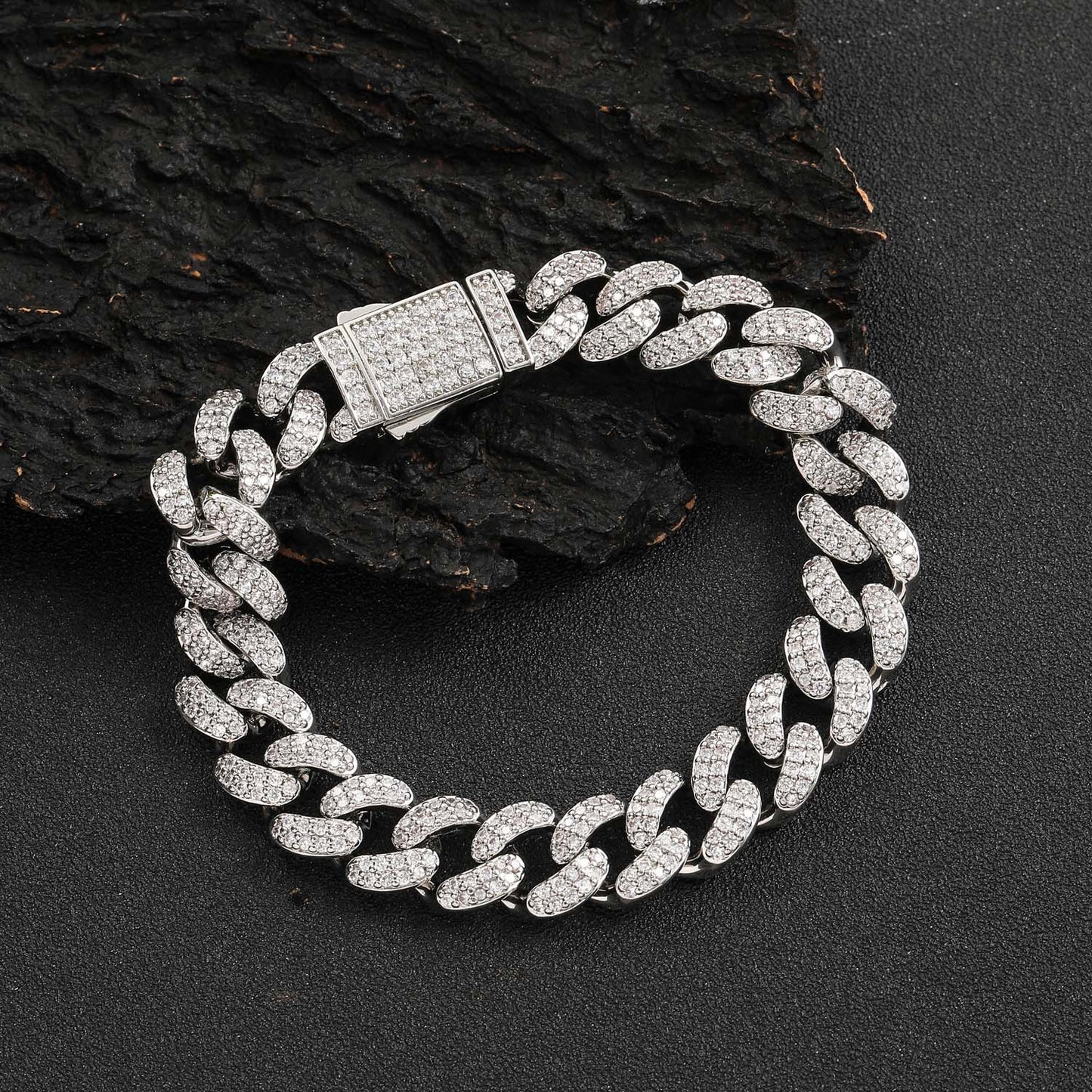 Hiphop 12mm Cuban Link Chain Micro Pave Zircon Bracelet Personalized Trend Men Bracelet Jewelry