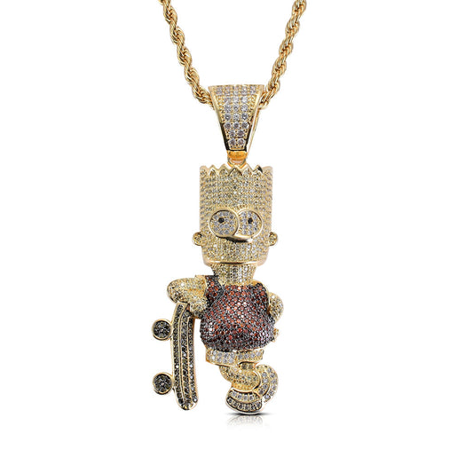 Iced Out 3A Cubic Colorfu Zircon Cartoon Character Simpson Charm Pendant Necklace