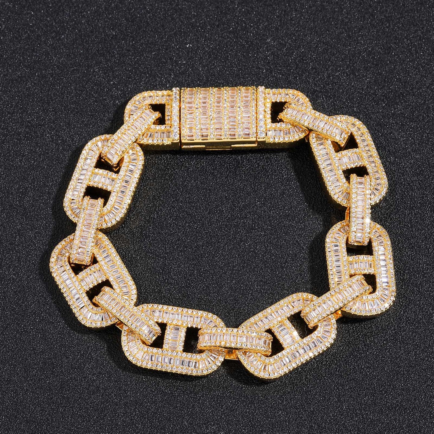 Products Hip Hop Coffee Bean Pig Nose Bracelet 15mmT Cubic Zirconia Clavicle Chain Rap Rapper Men Bracelet Jewelry